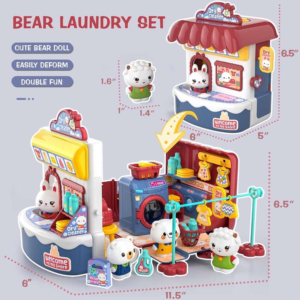 Large family laundry Kids Toddlers Pretend Play Toy, 57 Pcs Role-play Playsets